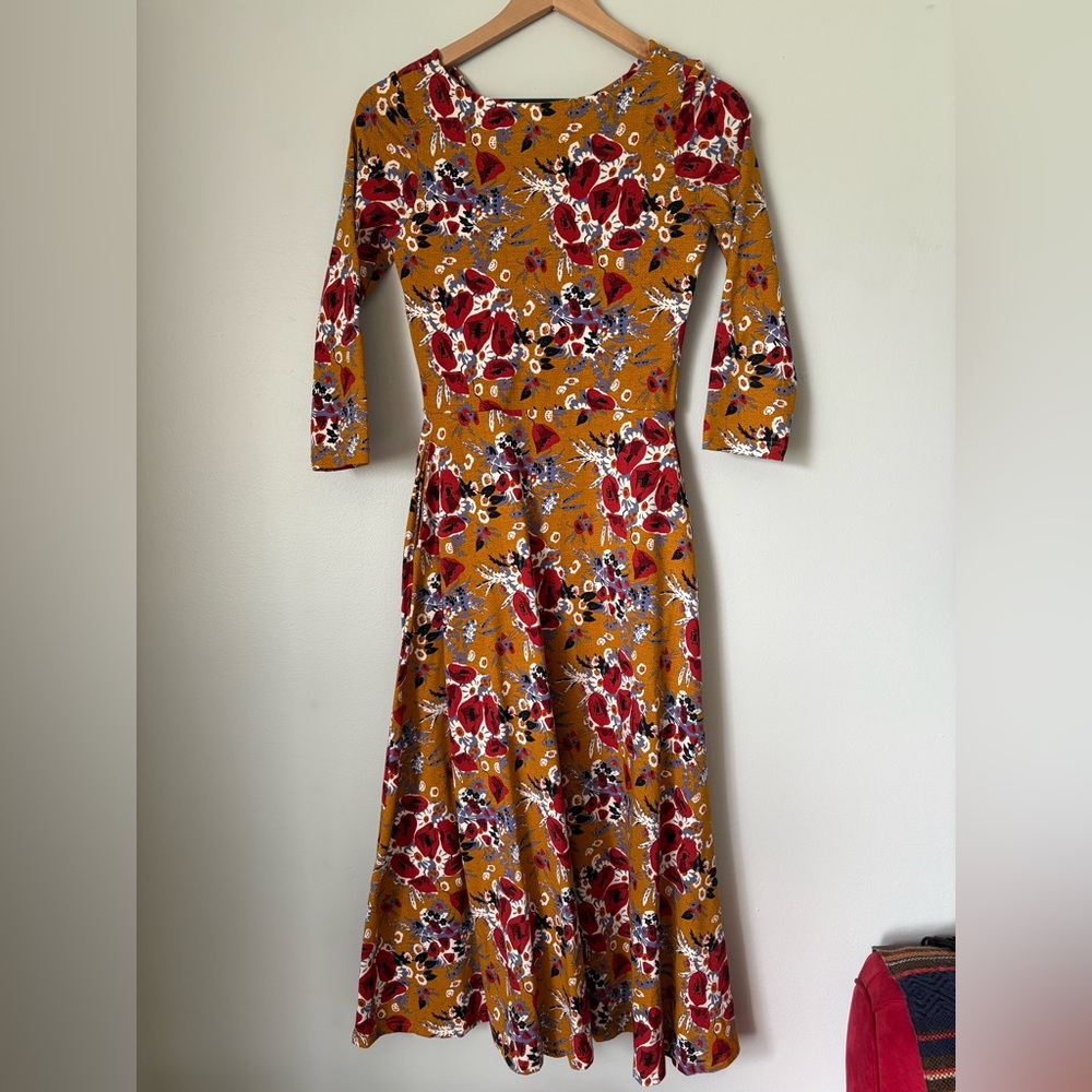 Pact organic cotton XS fit & flare open-back midi dress with pockets ! NWOT
